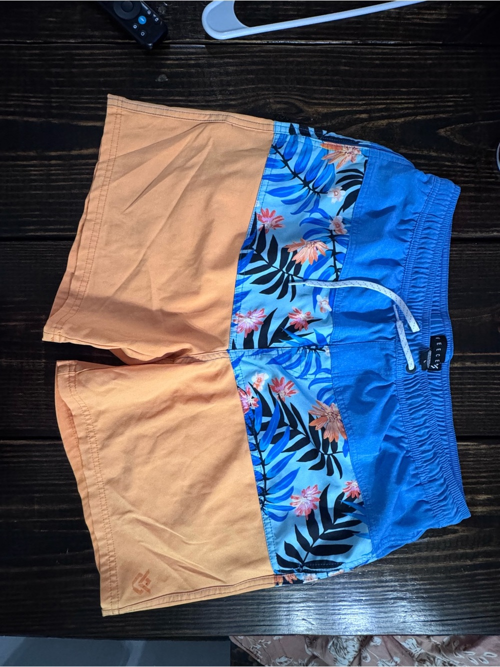 Men's Blue and Peach Floral Swim Board Shorts